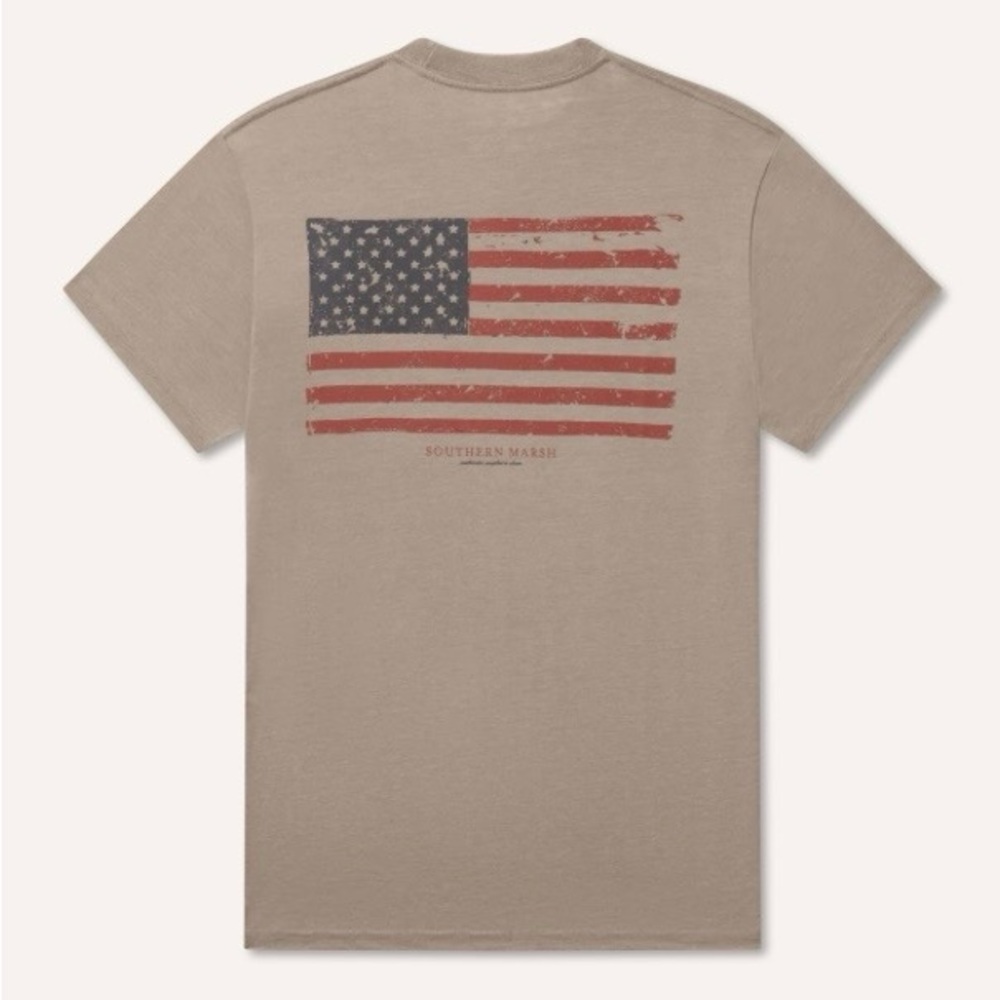Southern Marsh Men's Beige T-Shirt with American Flag